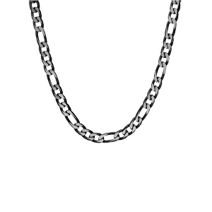 Collier en acier maille 1+3 6mm et PVD bross aspect patin chanfrin noir 55cm - Vue 2