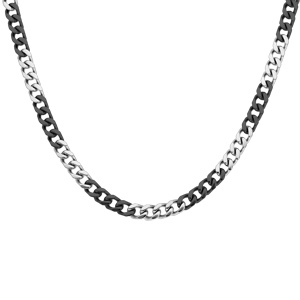 Collier en acier bicolore noir maille gourmette 6mm longueur 50cm - Vue 2