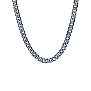 Collier en acier maille gourmette largeur 6mm avec PVD bross aspect patin chanfrein bleu 55cm - Vue 2