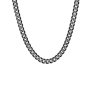 Collier en acier maille gourmette largeur 6mm avec PVD bross aspect patin chanfrein noir 55cm - Vue 2