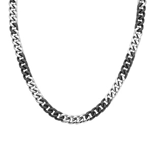 Collier en acier bicolore noir maille gourmette 8mm longueur 50cm - Vue 2