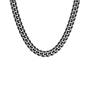 Collier en acier maille gourmette largeur 8mm avec PVD bross aspect patin chanfrein noir 55cm - Vue 2