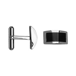 Boutons de manchettes en acier et résine noire rectangle arrondi - Vue 2