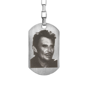 Porte-clef acier plaque à graver + portrait Johnny - Vue 2