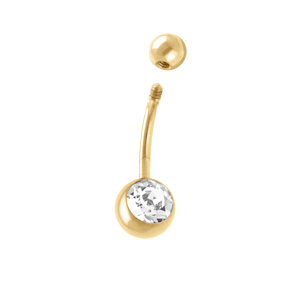 Piercing nombril en acier dore boule pierres blanches - Vue 2
