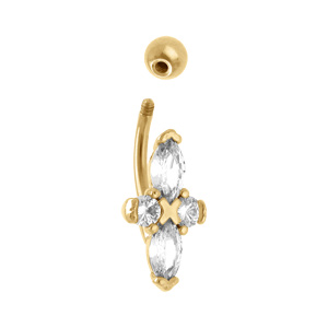 Piercing de nombril en acier doré croix d\'oxydes blancs - Vue 2