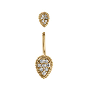 Piercing nombril en acier doré forme goutte décorée d\'oxydes blancs - Vue 2