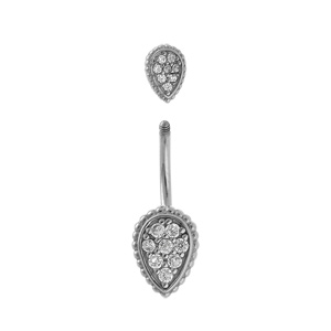 Piercing nombril en acier forme goutte avec oxydes blancs - Vue 2