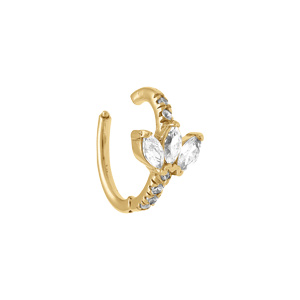 Piercing nombril en acier doré avec 3 oxydes blancs et rail d\'oxydes - Vue 2
