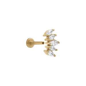 Piercing oreille en acier doré helix, tragus avec 5 oxydes blancs - Vue 2