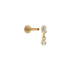 Piercing oreille en acier dor oreille helix, tragus avec oxydes blancs pendant - Vue 2