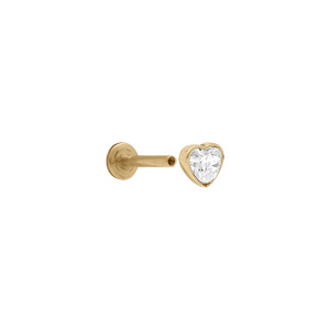 Piercing oreille en acier doré Hélix, Tragus, forme coeur avec oxyde blanc serti clos - Vue 2