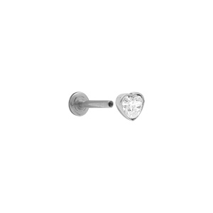 Piercing oreille en acier Hélix, Tragus, forme coeur avec oxyde blanc serti clos - Vue 2