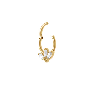 Piercing oreille en acier doré Hélix, Tragus, Daith anneau 3 oxydes blancs - Vue 2
