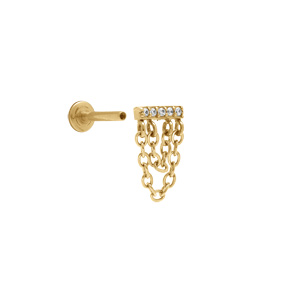 Piercing oreille en acier doré Hélix, Tragus avec chainette - Vue 2