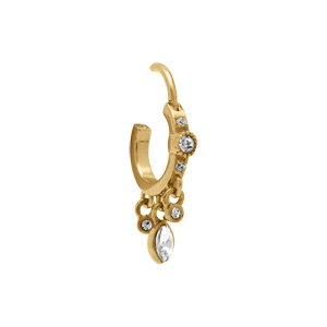 Piercing oreille en acier doré Rook anneau avec pampilles ornées d\'oxydes blancs - Vue 2