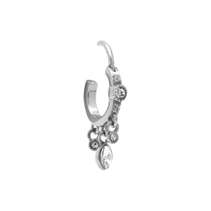 Piercing oreille en acier Rook anneau avec pampilles ornes d\'oxydes blancs - Vue 2
