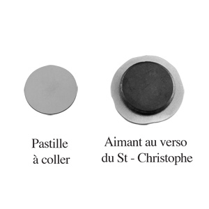 Plaque magntique en acier en forme de sceau Saint-Christophe - diamtre 34mm - Vue 2