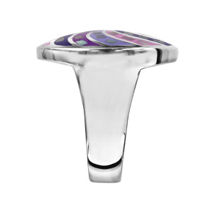 Bague Stella Mia en acier et nacre ronde avec rosace violette et rose - Vue 2