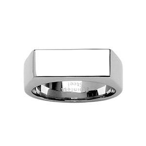 Chevalière en acier plateau rectangulaire allongé - Vue 2