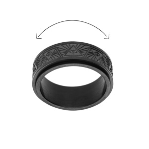 Bague en acier PVD noir motif anti stress - Vue 2