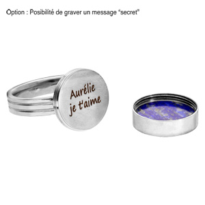 Bague en acier ronde avec pierre Lapis Lazuli vritable - Vue 2