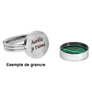 Bague en acier ronde avec Malachite vritable dvissable avec possibilit de graver l\'intrieur - Vue 2