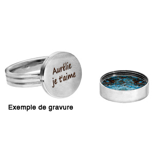 Bague en acier ronde avec Chrysocolla vritable dvissable avec possibilit de graver l\'intrieur - Vue 2