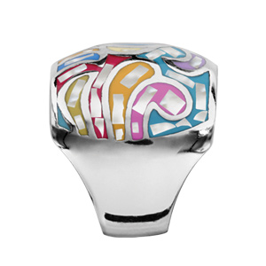 Bague Stella Mia en acier et nacre blanche véritable motifs vagues et couleurs pastel - Vue 2