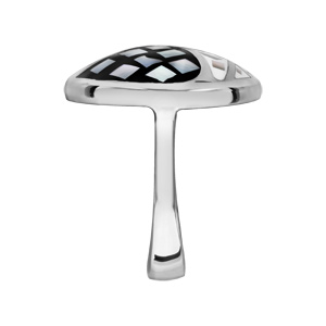 Bague Stella Mia en acier et nacre blanche véritable plateau rond avec motifs géométriques et noir et blanc - Vue 2