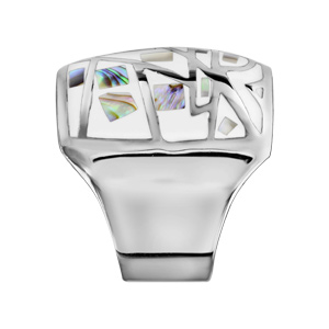 Bague Stella Mia en acier et nacre blanche véritable motifs géométriques et blanc - Vue 2