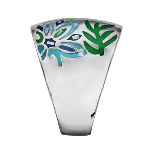 Bague Stella Mia en acier et nacre forme ovale avec motifs plantes bleu vert - Vue 2