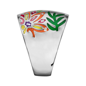 Bague Stella Mia en acier et nacre forme ovale avec motifs plantes orange, jaune, rose et vert - Vue 2