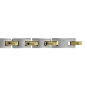 Bracelet en acier alternance de maillons gris en forme de H et barrettes en PVD jaune - longueur 21cm rglable - Vue 2
