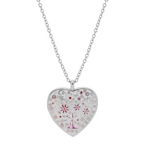 Collier Stella Mia en acier chane avec pendentif coeur motif arbre de vie avec nacre - Vue 2