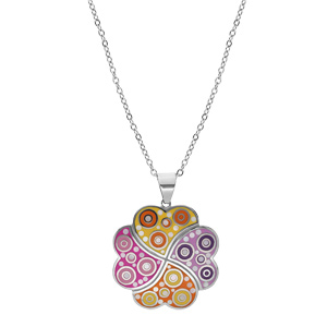 Collier Stella Mia en acier chane avec pendentif trfle multi couleur et Nacre 38+6cm - Vue 2