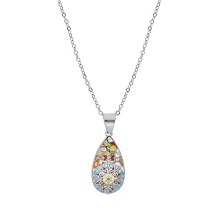 Collier Stella Mia en acier chane avec pendentif goutte soleil multi couleur et Nacre 38+6cm - Vue 2