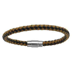 Bracelet en cuir marron tressé et fermoir acier - Vue 2