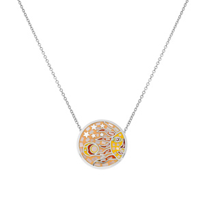 Collier en acier Stella Mia en acier pendentif rond motif soleil jaune orangé avec Nacre en 45cm +10cm - Vue 2