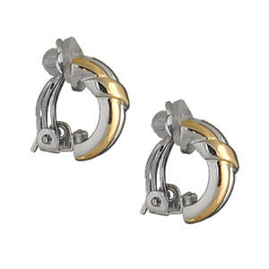 Boucles d\'oreilles en plaqué or et plaqué palladium clip bicolore 2 brins avec ruban et fermoir clip pour oreilles non percées - Vue 2