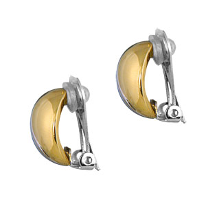 Boucles d\'oreilles en plaqué or et plaqué palladium clip bicolore boule et fermoir clip pour oreilles non percées - Vue 2