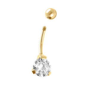 Piercing nombril en acier dore  pierre blanche synthtique - Vue 2