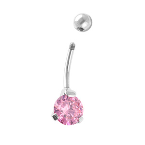 Piercing de nombril en acier avec oxyde rond rose - Vue 2