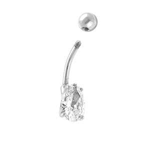 Piercing de nombril en acier avec oxyde blanc en forme de goutte - Vue 2