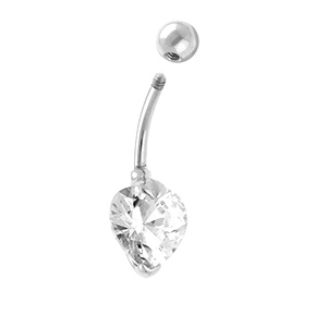 Piercing de nombril en acier avec oxyde blanc en forme de coeur - Vue 2