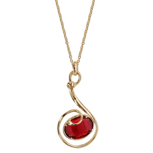 Collier finition dorée pendentif volute verre taillé main rouge - longueur 42+3cm - Vue 2