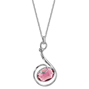Collier finition argentée rhodié pendentif volute verre taillé main rose - longueur 42+3cm - Vue 2