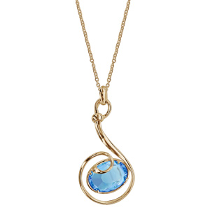 Collier finition dorée pendentif volute verre taillé main bleu clair - longueur 42+3cm - Vue 2