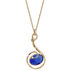 Collier finition dorée pendentif volute verre taillé main bleu foncé - longueur 42+3cm - Vue 2