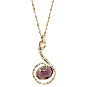Collier finition dorée pendentif volute verre taillé violet - longueur 42+3cm - Vue 2